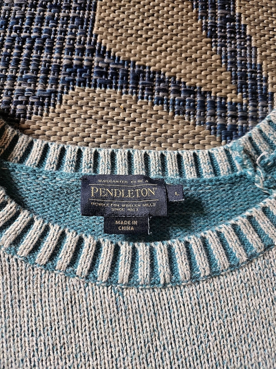 Pendleton Sweaters - Pendleton Teal and Cream Women's Crewneck Sweater